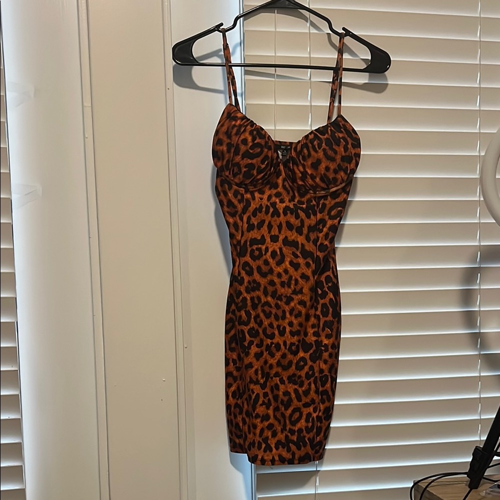 Brown and Black Bodycon Mini Dress with Spaghetti Straps